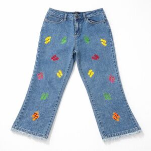 Boston Proper Women’s Flip Flop Embroidered Raw Hem Cropped Capris Jeans Size 10